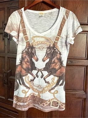 Vintage SUNSHIRT Horse Rhinestone Tee – Made in USA – Women’s Size XL